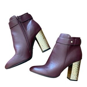 Charolette Russe Platform Ankle Boots Burgundy With Gold 4” Heels New No Box 8